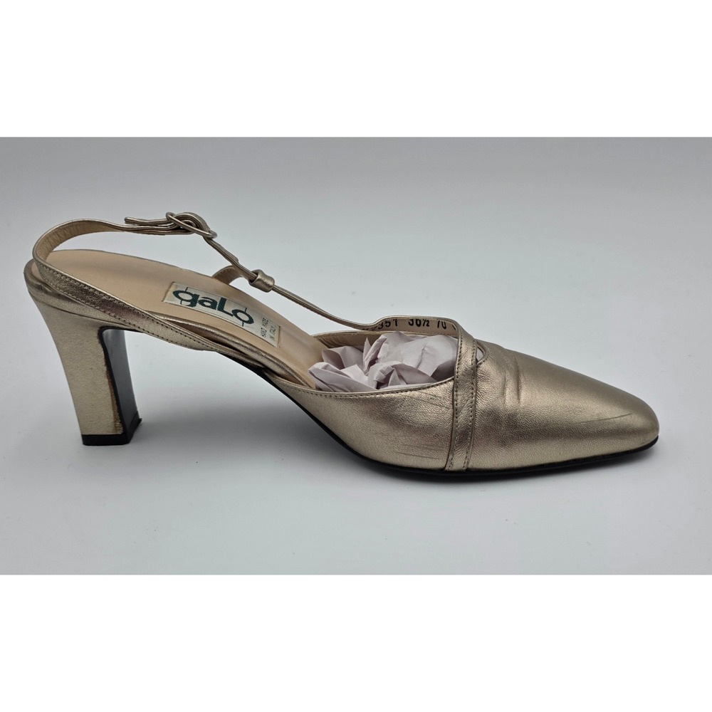 Galo Italy Metallic Champagne Gold Leather Slingback Block Heels Sz 36.5, 6.5 US - Picture 2 of 11